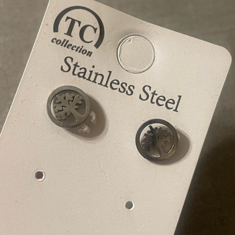 Stainless Steel Tree of Life Stud Earrings